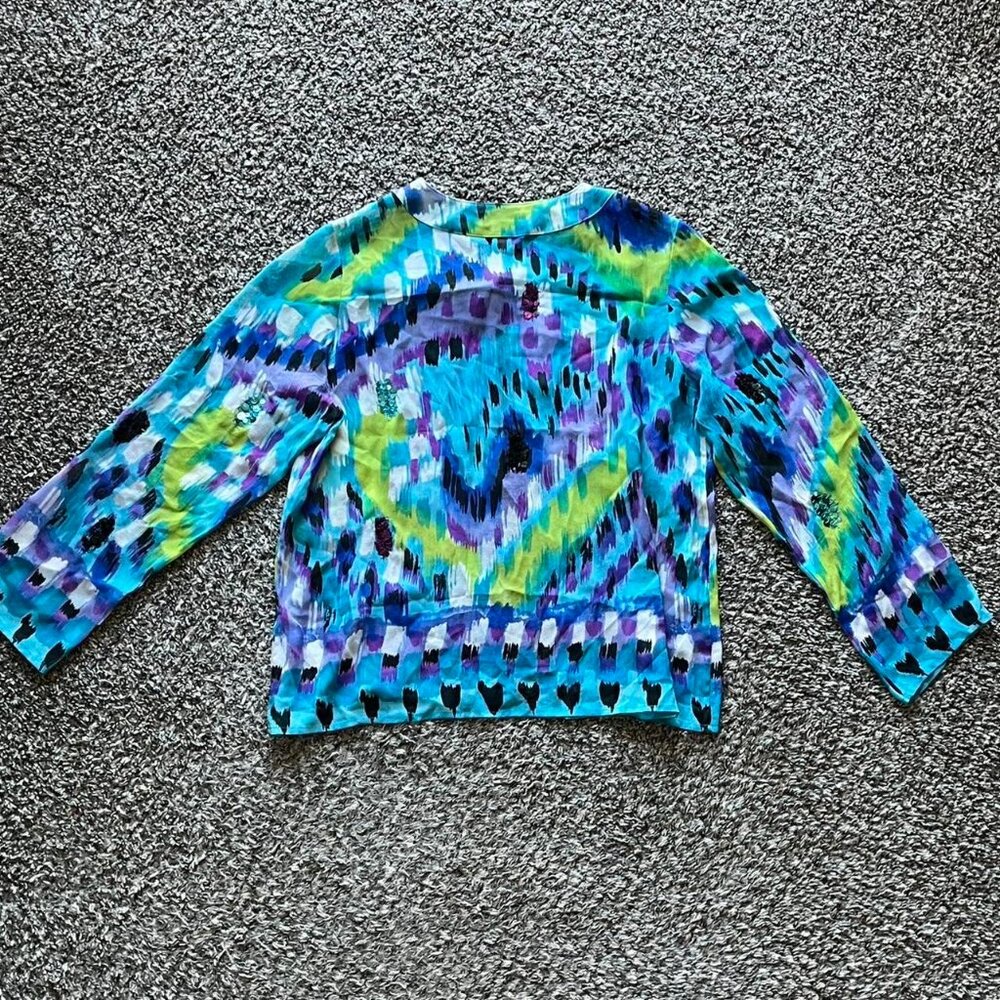 Laura Ashley Blue100% Silk Blouse Women MP Fairycore Spring Boho Artsy Retro Top - Picture 5 of 7